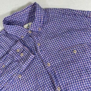 Johnnie-O Hangin' Out Long Sleeve 100% Linen Shirt Blue Pink Check‎ Men's Large